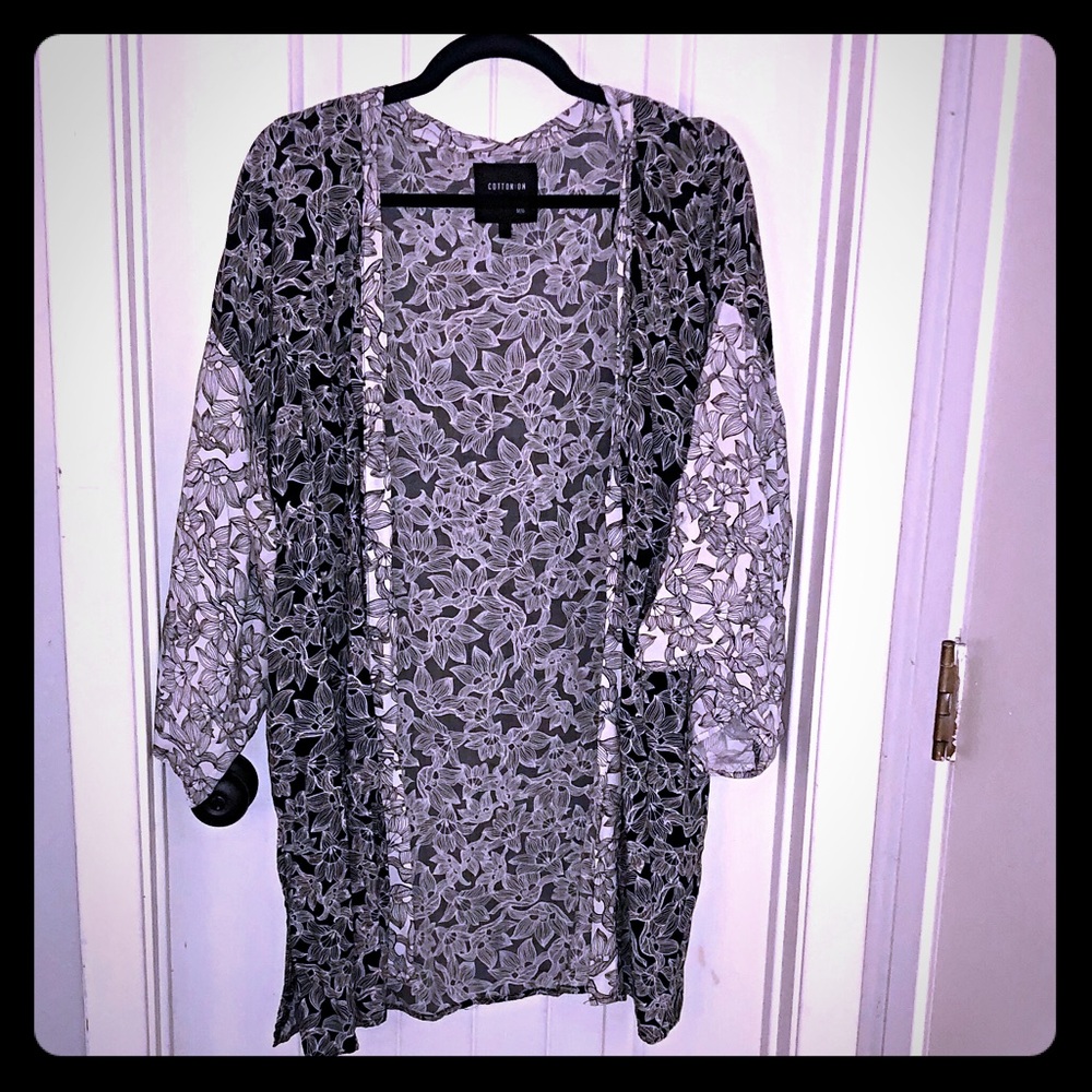 Black and White Floral Cotton On Kimono